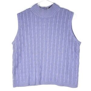 Villager Sport Purple Cable Sleeveless Mock Neck Sweater Women’s Large